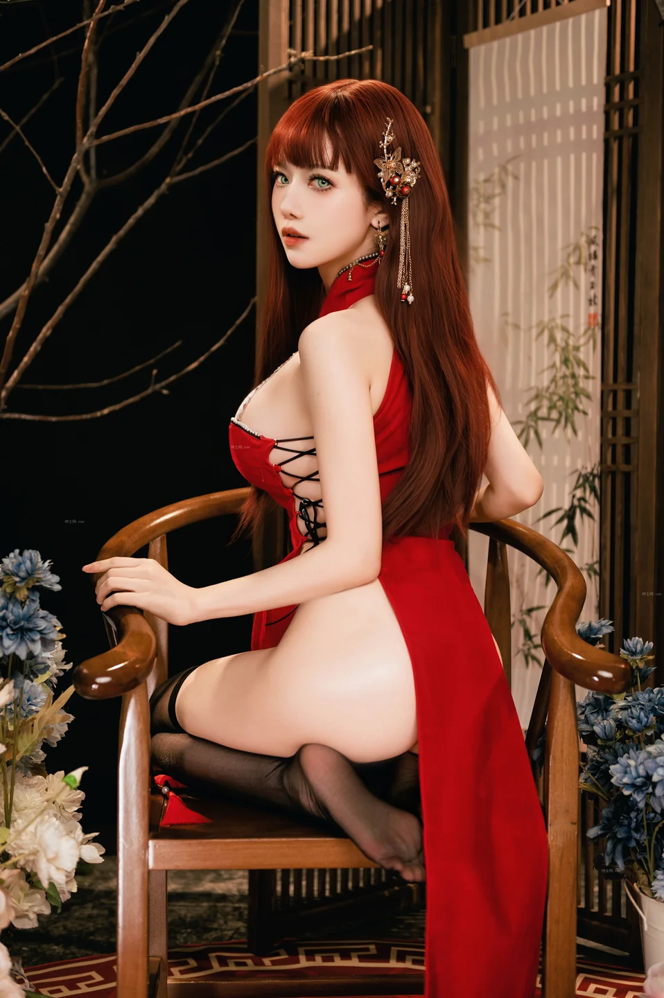 Shika小鹿鹿 - 1月新年红旗袍《大红》 [31P-400MB] tg@simisebaisi 【丝足阁】018.webp